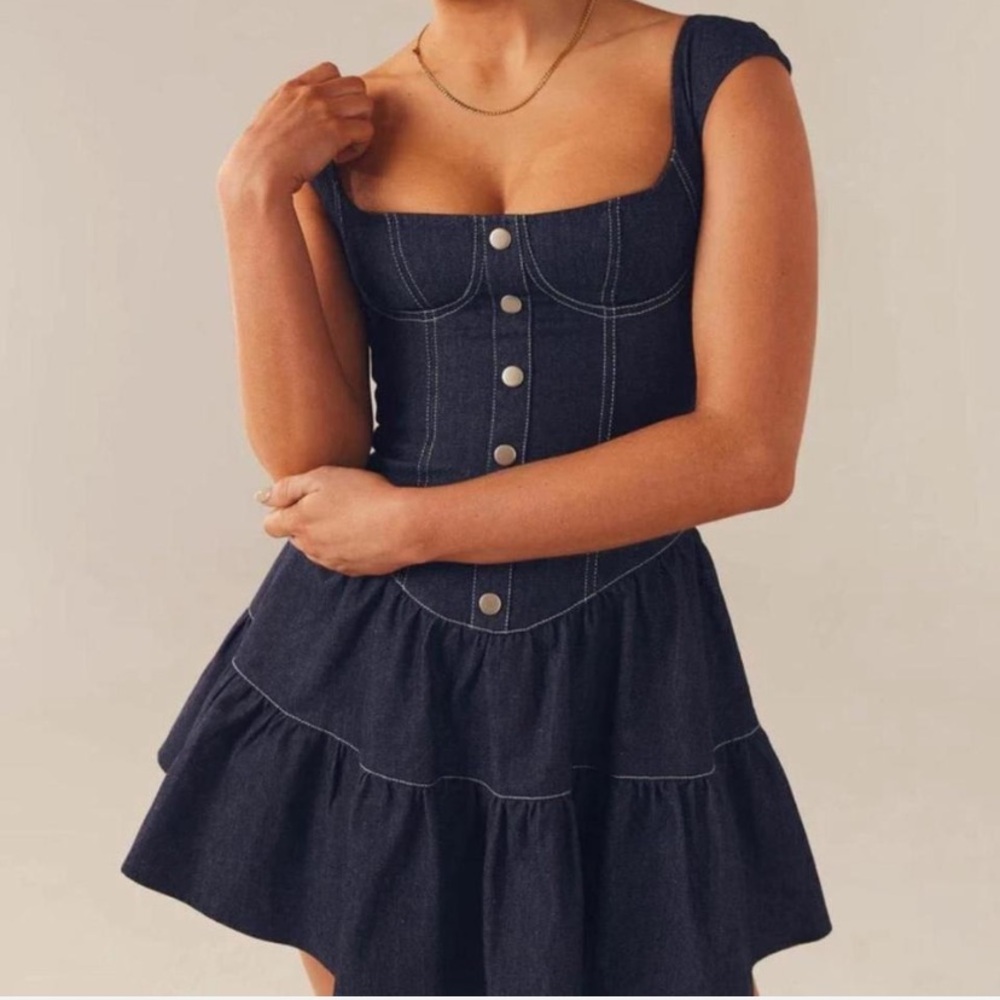 Size 6 Viral Denim Peppermayo Bustier Denim Corset Dress